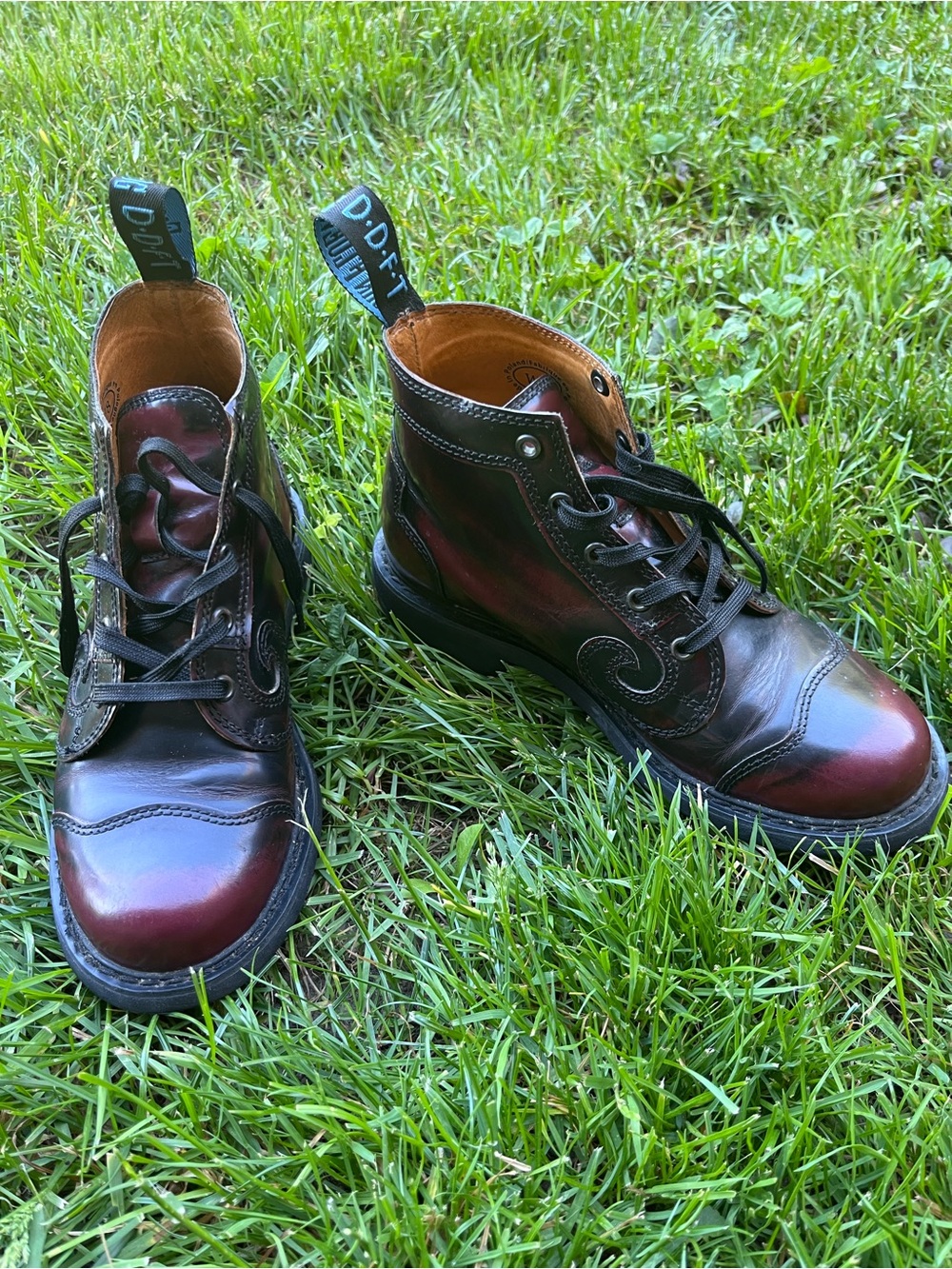 John Fluevog Burgundy Black Leather Combat Boots Size W8 (UR Powerful) - Picture 7 of 10